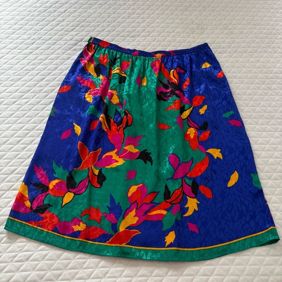 VTG Sue Brett Midi Skirt 40” Waist Jacquard Multicolor Abstract Leaf Print Artsy - Picture 9 of 11